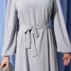 ⁦Balloon Sleeve Evening Dress with Stone-Embellished Collar Grey⁩ - الصورة ⁦4⁩