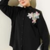 Tulle Flower Collar Shirt Black