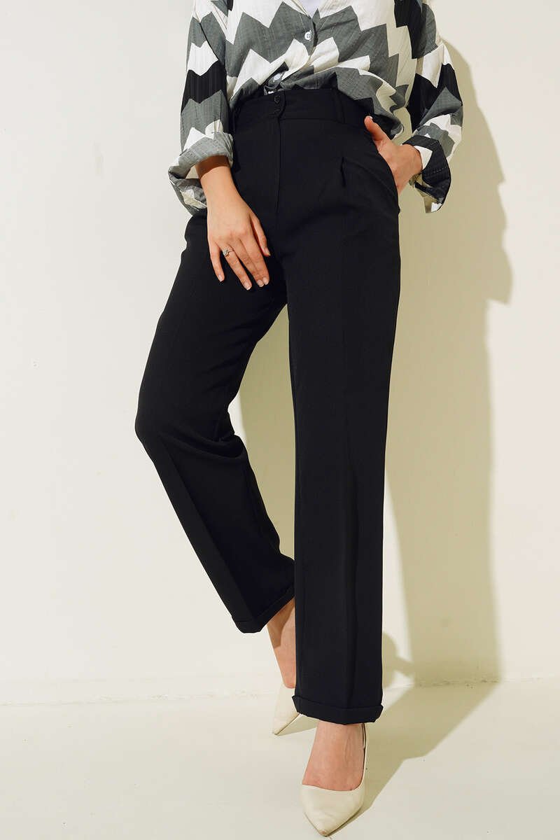 Side Pocket Pleated Detail Double Pleat Trousers Black