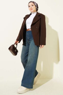 منظر بديل لـ Seamless Side Wide-Leg Belted Denim Pants Dark Blue