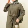 Side Gold Buckle Tunic Two-Piece Set Khaki - Image 2