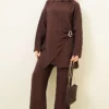 Side Gold Buckle Tunic Two-Piece Set Brown