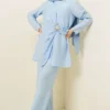 Side Gold Buckle Tunic Two-Piece Set Blue
