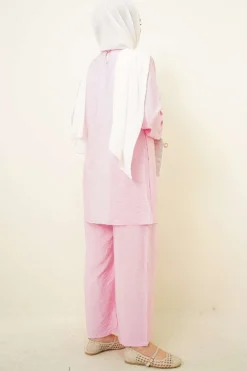 Alternative view of Side Gold Buckle Tunic Two-Piece Set Pink
