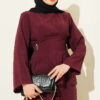 Pleated Two-Piece Set with Side Gold Buckle Burgundy - Imagen 2