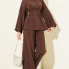 Pleated Two-Piece Set with Side Gold Buckle Brown