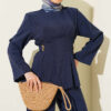 Pleated Two-Piece Set with Side Gold Buckle Navy Blue - immagine 2