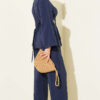 Pleated Two-Piece Set with Side Gold Buckle Navy Blue - immagine 3