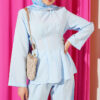 Pleated Two-Piece Set with Side Gold Buckle Blue - Image 2