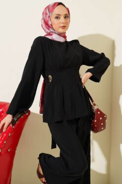 Alternative Ansicht von Pleated Two-Piece Set with Side Gold Buckle Black