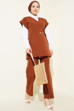 Side Tie Vest Set Brown