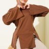 Side Tie Slit Tunic Brown