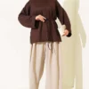 Side Slit Double Sleeve Tunic Brown - Imagen 2