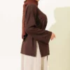 Side Slit Double Sleeve Tunic Brown - Imagen 3