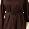 Side Slit Double Sleeve Tunic Brown - Imagen 4