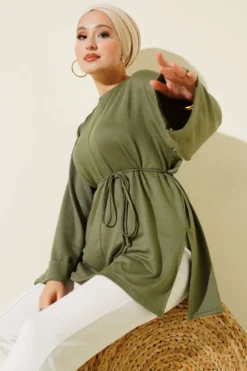 Vue alternative de Side Slit Double Sleeve Tunic Khaki