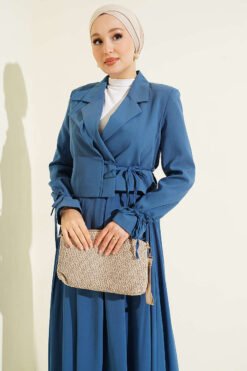 Alternative view of Side-Tied Jacket and Skirt Two-Piece Set Indigo