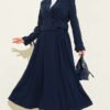 Side-Tied Jacket and Skirt Two-Piece Set Navy Blue