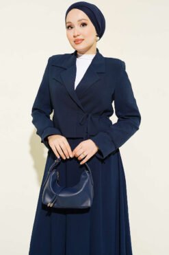 Alternative view of Side-Tied Jacket and Skirt Two-Piece Set Navy Blue