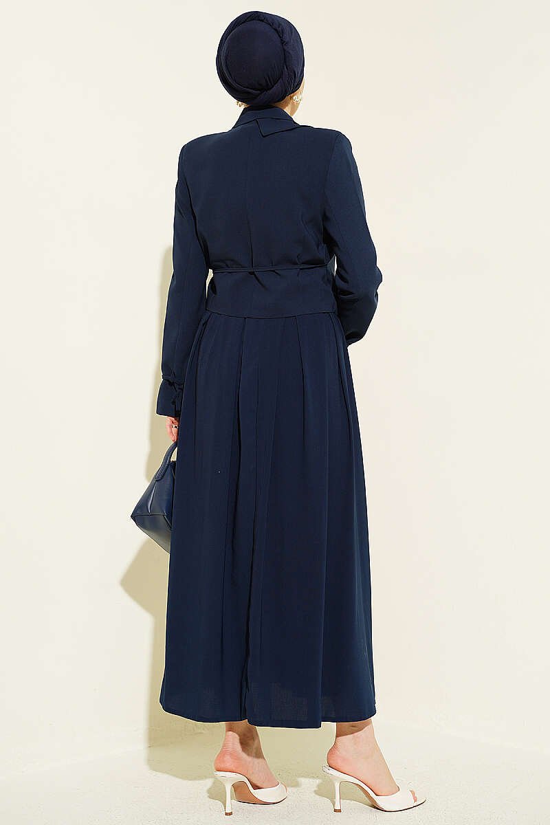 Side-Tied Jacket and Skirt Two-Piece Set Navy Blue – Bild 3