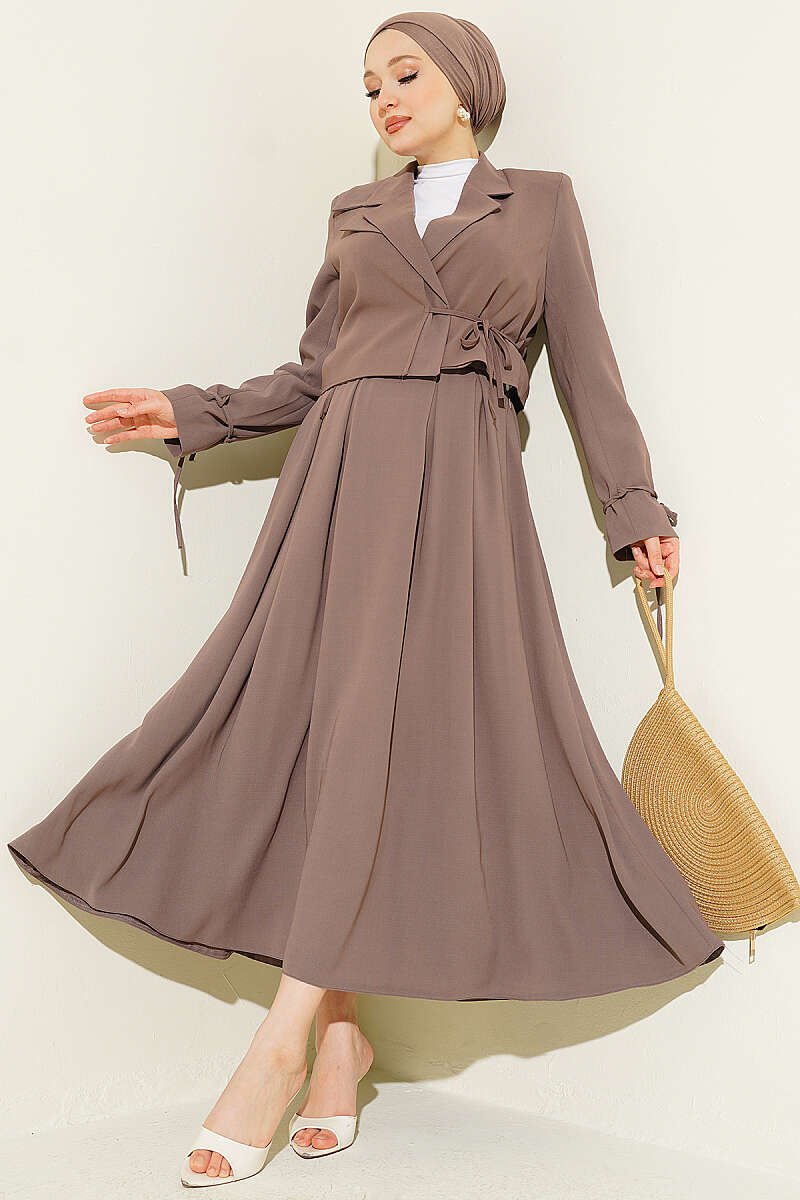 Side-Tied Jacket and Skirt Two-Piece Set Mink