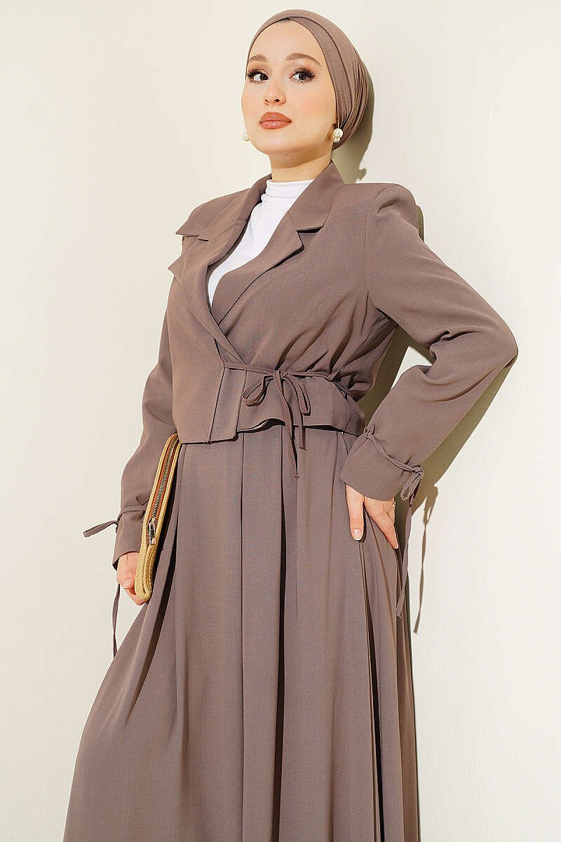Side-Tied Jacket and Skirt Two-Piece Set Mink - Imagen 2