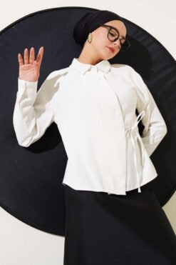 Side Tied Tencel Short Shirt White