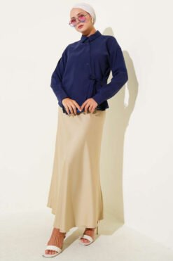 Vista alternativa di Side Tied Tencel Short Shirt Navy Blue