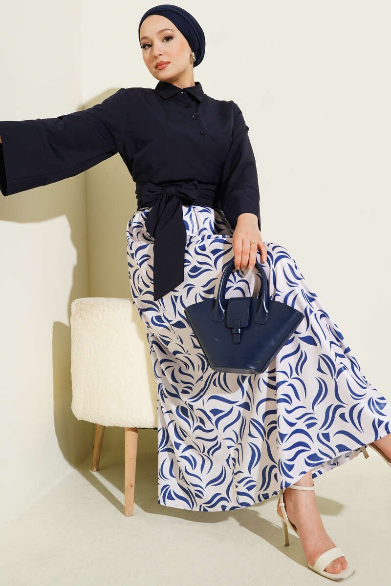 Side-Tied Jacket and Skirt Two-Piece Set Navy Blue – Bild 5