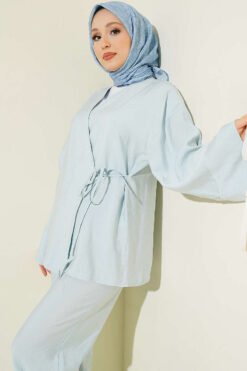 Alternatieve weergave van Side Tie Kimono Two-Piece Set Baby Blue