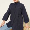 Gathered Sides Elastic Shirt Navy Blue