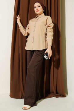 Alternative Ansicht von Side Tie Plain Shirt Beige