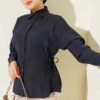 Side Tie Plain Shirt Navy Blue