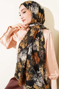 Alternative view of Leaf Pattern Shawl Series Mustard