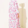 Leaf Pattern Buttoned Mandarin Collar Dress Fuchsia – Bild 3