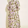 Leaf Pattern Buttoned Mandarin Collar Dress Khaki - Image 3