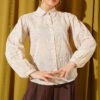 Leaf Embroidered Pearled Shirt Beige