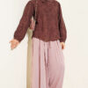 Leaf Embroidered Pearled Shirt Brown - Image 2