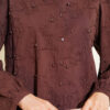 Leaf Embroidered Pearled Shirt Brown - Image 4