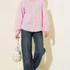 Leaf Embroidered Pearled Shirt Pink - Image 2