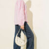 Leaf Embroidered Pearled Shirt Pink - Image 3