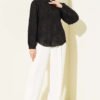 Leaf Embroidered Pearled Shirt Black - immagine 2
