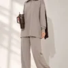 Ankle Button Blouse and Skirt Set Beige - Image 5