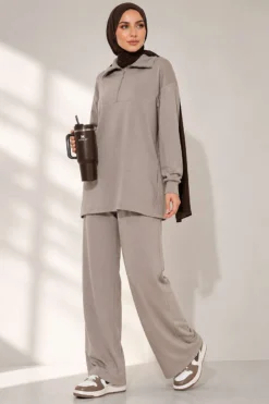Half-Zip Loisha Tunic Two-Piece Set Beige