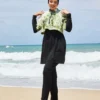 Half-Zip Palm Pattern Modest Swimwear Green - Image 3