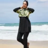 Half-Zip Palm Pattern Modest Swimwear Green - Image 5