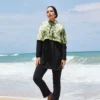 Half-Zip Palm Pattern Modest Swimwear Green - Image 6
