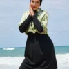 Half-Zip Palm Pattern Modest Swimwear Green - Image 7
