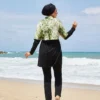 Half-Zip Palm Pattern Modest Swimwear Green - Image 8