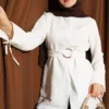 Half Hidden Buttoned Tied Tunic Ecru